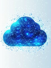 Poster - Digital cloud computing concept art with network connections and blue glow on white background technology illustration