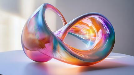 Poster - Abstract Glass Sculpture Colorful Swirls Modern Art Design Elegant Shiny Iridescent Pink Orange Teal Blue Purple Fluid Dynamic Form Artistic 3D Render