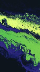 Poster - Abstract Fluid Art Painting in Lime Green and Indigo Blue, Modern Graphic Design, Acrylic Pour Technique, Close-Up View