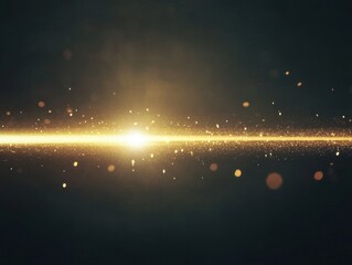 Poster - Golden light streak with bokeh particles on dark background, abstract glowing line with blurred spots, studio shot