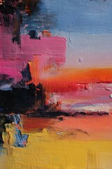 Poster - Abstract oil painting showcasing vibrant colors and bold brushstrokes close up artistic expression