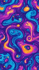 Poster - Psychedelic Abstract Art in Swirling Colors, a Seamless Pattern of Fluid Shapes, Vibrant and Groovy Design, Full Frame