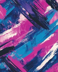 Poster - Abstract Expressionism Painting Style with Brush Strokes in Blue Pink and Purple Colors Full Frame Close Up