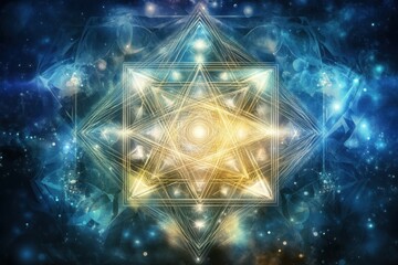 Poster - Geometric Merkaba Shining in Cosmic Space Abstract Art Illustration Background Design