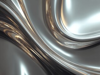 Poster - Abstract Silver Metal Flowing in Waves Close Up Shot Studio Lighting for Background or Texture Design