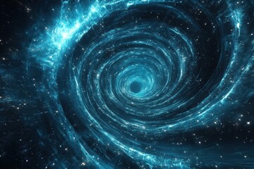 Wall Mural - wormhole tunnel with blue glowing nebula web in deep space, 3d wormhole tunnel blue glowing nebula w