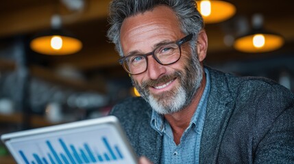 Financial advisor using a digital tablet to show projections to clients