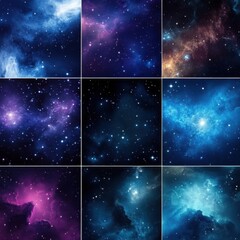 Poster - nine panel collage of colorful nebulae and star fields in deep space astronomy background