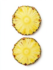 Poster - Two pineapple slices on white background studio shot top view tropical fruit concept fresh and juicy healthy eating food photography