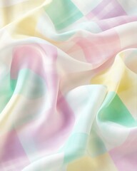 Aufkleber - pastel plaid fabric folds in studio shot creating soft waves of color and texture for a dreamy light