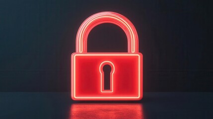 Poster - Modern Neon Lock Icon Symbol of Security Access Arranged on Dark Background, Copy Space, High Resolution, Commercial use