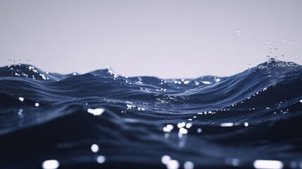 Poster - Ocean wave crests in motion with water droplets on horizon low angle view abstract nature background