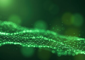 Poster - Abstract green network structure with connected dots and lines forming a wave pattern