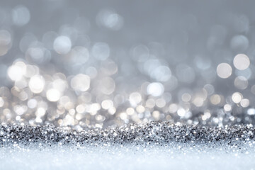 Aufkleber - Silver glitter texture with bokeh lights, ideal for festive backgrounds or elegant designs.  Sparkling, shimmering particles create a luxurious and glamorous feel. : Generative AI