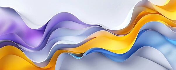 Wall Mural - 3D render simple horizontal line yellow pink purple grey blue vibrant curve wave flowing dynamic wallpaper fantasy minimal modern background.