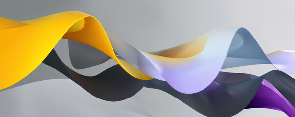Wall Mural - 3D render simple horizontal line yellow pink purple grey blue vibrant curve wave flowing dynamic wallpaper fantasy minimal modern background.