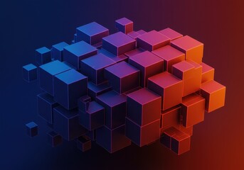 Poster - Abstract arrangement of cubes with a gradient from blue to red creates a modern design