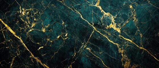 Poster - Luxurious teal marble texture with golden veins abstract background close up elegant design for print or web backdrop