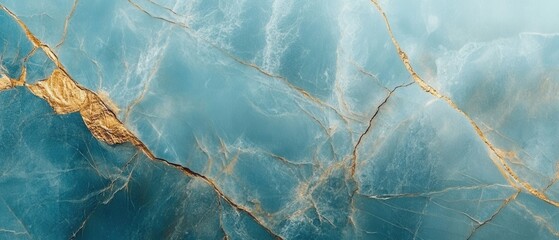 Poster - Luxurious Blue Onyx Stone Texture with Gold Veins Close-up Abstract Design Surface Pattern Elegant Interior Decoration Material