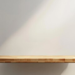 Aufkleber - Empty wooden shelf against white wall in sunlight studio shot product display mock up minimalist design