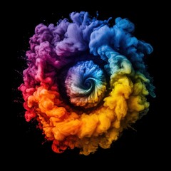 Poster - Colorful Ink Cloud Explosion Abstract Swirl on Black Background Studio Shot Mesmerizing Rainbow Smoke Art