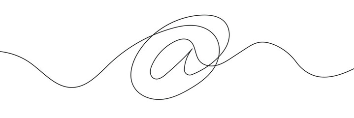 Aufkleber - One a at sign social media notification. Black and white monochrome continuous single line art. Email message account profile send illustration sketch outline drawing.