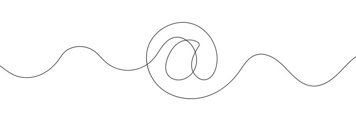 Aufkleber - One a at sign social media notification. Black and white monochrome continuous single line art. Email message account profile send illustration sketch outline drawing.