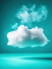 Poster - Cloudscape on Turquoise Backdrop, Studio Shot, Minimalist Style, Conceptual Weather Image, Dreamlike Atmosphere, Floating Cloud