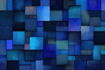 Fototapete - Abstract design of overlapping, textured squares in shades of blue.