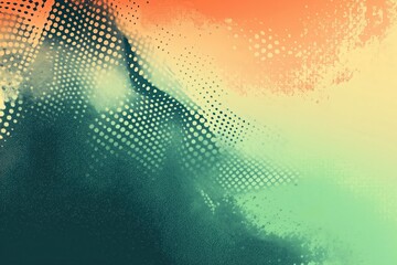 Poster - Abstract background blending green, orange and yellow with halftone pattern