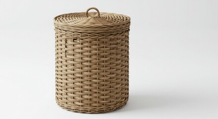 Poster - Woven laundry hamper with lid isolated on white background, studio shot.