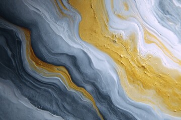 Fototapete - Abstract painting with flowing gold and gray tones.