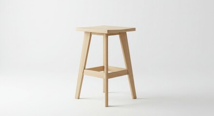Poster - Minimalist wooden bar stool isolated against a clean white background with copy space.