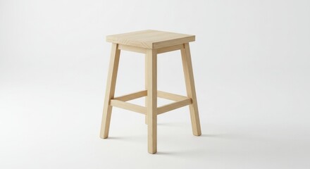 Poster - Minimalist wooden stool on white background, perfect for modern interior design.