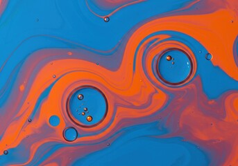 Poster - Abstract swirls of orange and blue liquid create a dynamic and vibrant pattern