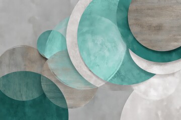 Fototapete - Abstract design with layered circles in teal and neutral tones.