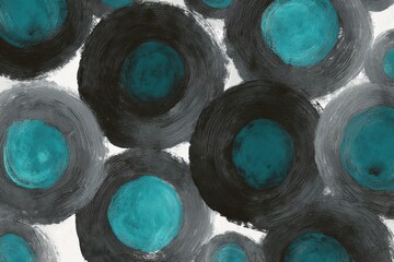 Fototapete - Abstract design featuring concentric circles in gray and teal.