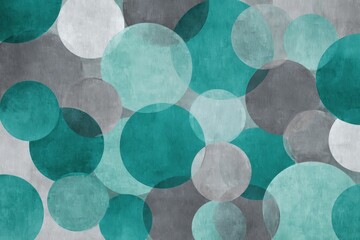 Fototapete - Abstract design of overlapping circles in teal and gray tones.