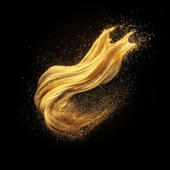 Poster - golden glitter swirl on black background studio shot abstract luxury art design element with sparkli