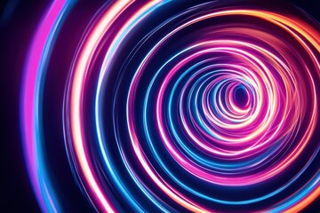 Poster - neon light trails create mesmerizing circular patterns in dynamic colors, abstract neon light trails