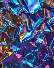 Poster - Abstract crumpled foil reflects vibrant colors in studio close up shot for background and texture use