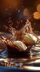 Poster - chocolate splash with white chocolate pieces macro shot delicious food photography