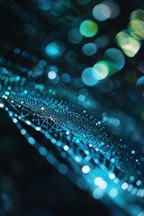 Poster - abstract network rendering with blue and green bokeh lights in a macro shot, digital art, futuristic