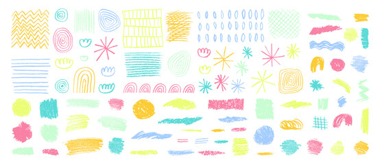 Wall Mural - gentle toddler naive playful shapes. cute pastel colors aby chalk scribble line textures. pastel doo
