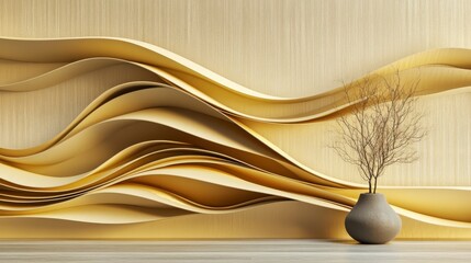 Poster - Abstract wavy wall art with minimalist vase and branches.
