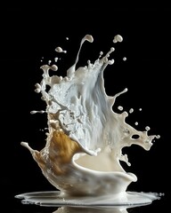 Poster - dramatic close up of milk splashing in mid air against a black background studio shot high speed pho