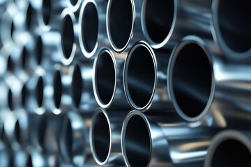 Leinwandbilder - Abstract representation of metallic cylinders arranged in an artistic pattern in CGI render view, Abstract cylinder background CGI render