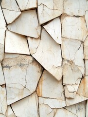 Poster - Close-up of a cracked white marble stone wall showing abstract geometric patterns and textures in natural light