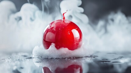 Poster - Red sphere candle with dry ice smoke.