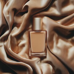 Poster - Perfume bottle on gold satin fabric close up studio shot luxury fragrance beauty product still life elegant aesthetic